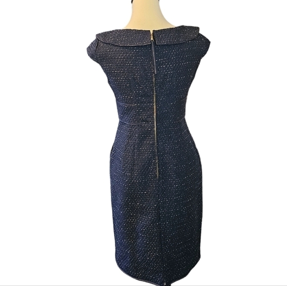 Kay Unger tweed cocktail formal special occasion navy-blue short sleeves dress 2 - Picture 4 of 10
